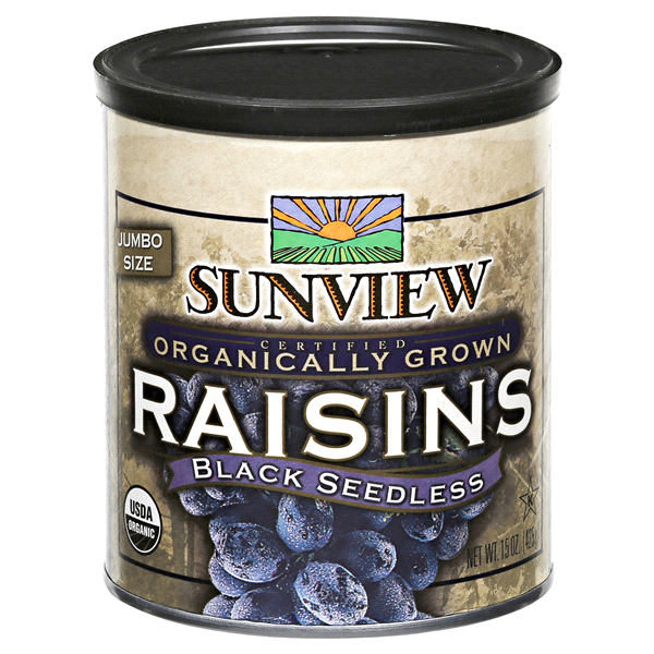 slide 1 of 1, SunView Organically Grown Jumbo Black Seedless Raisins, 15 oz