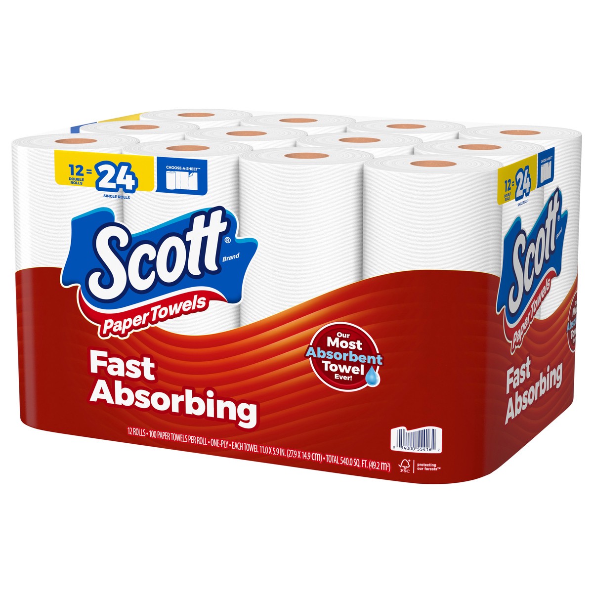 slide 10 of 11, Scott Paper Towels, Choose-A-Sheet, 12 Double Rolls = 24 Regular Rolls (100 Sheets Per Roll), 12 ct
