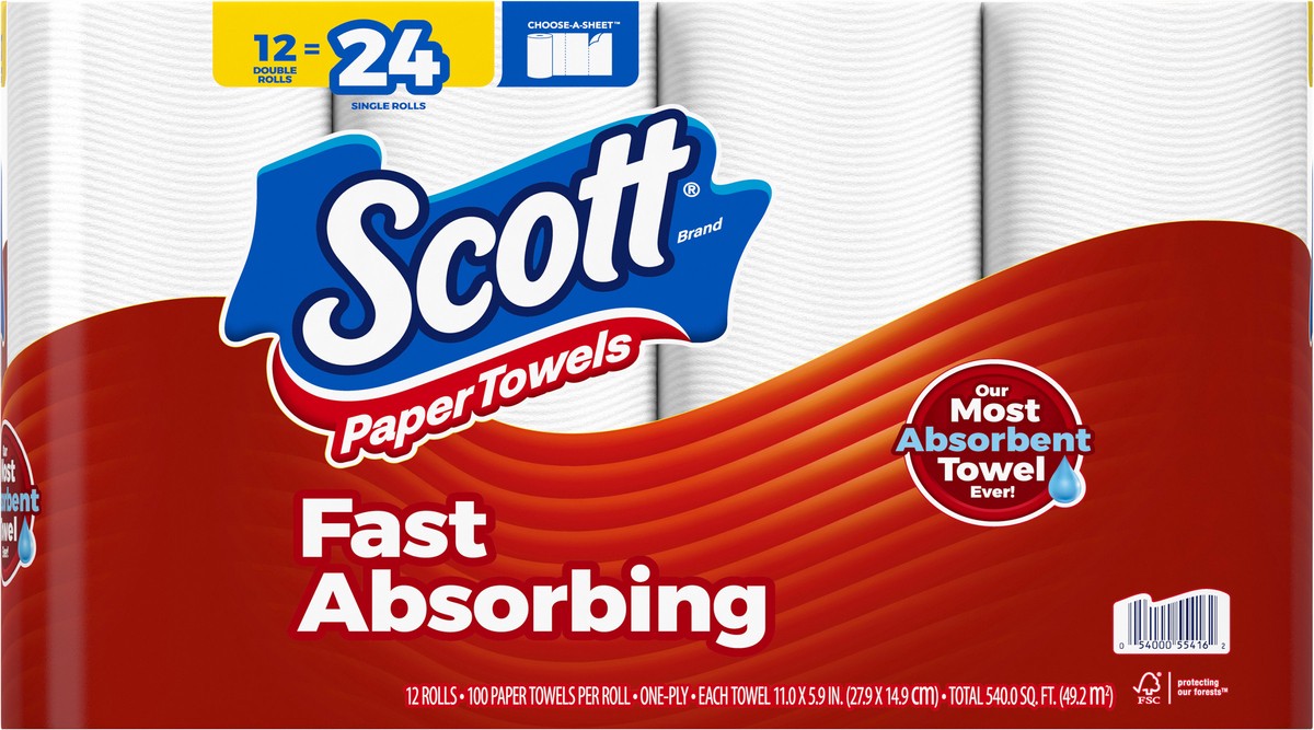 slide 5 of 11, Scott Paper Towels, Choose-A-Sheet, 12 Double Rolls = 24 Regular Rolls (100 Sheets Per Roll), 12 ct