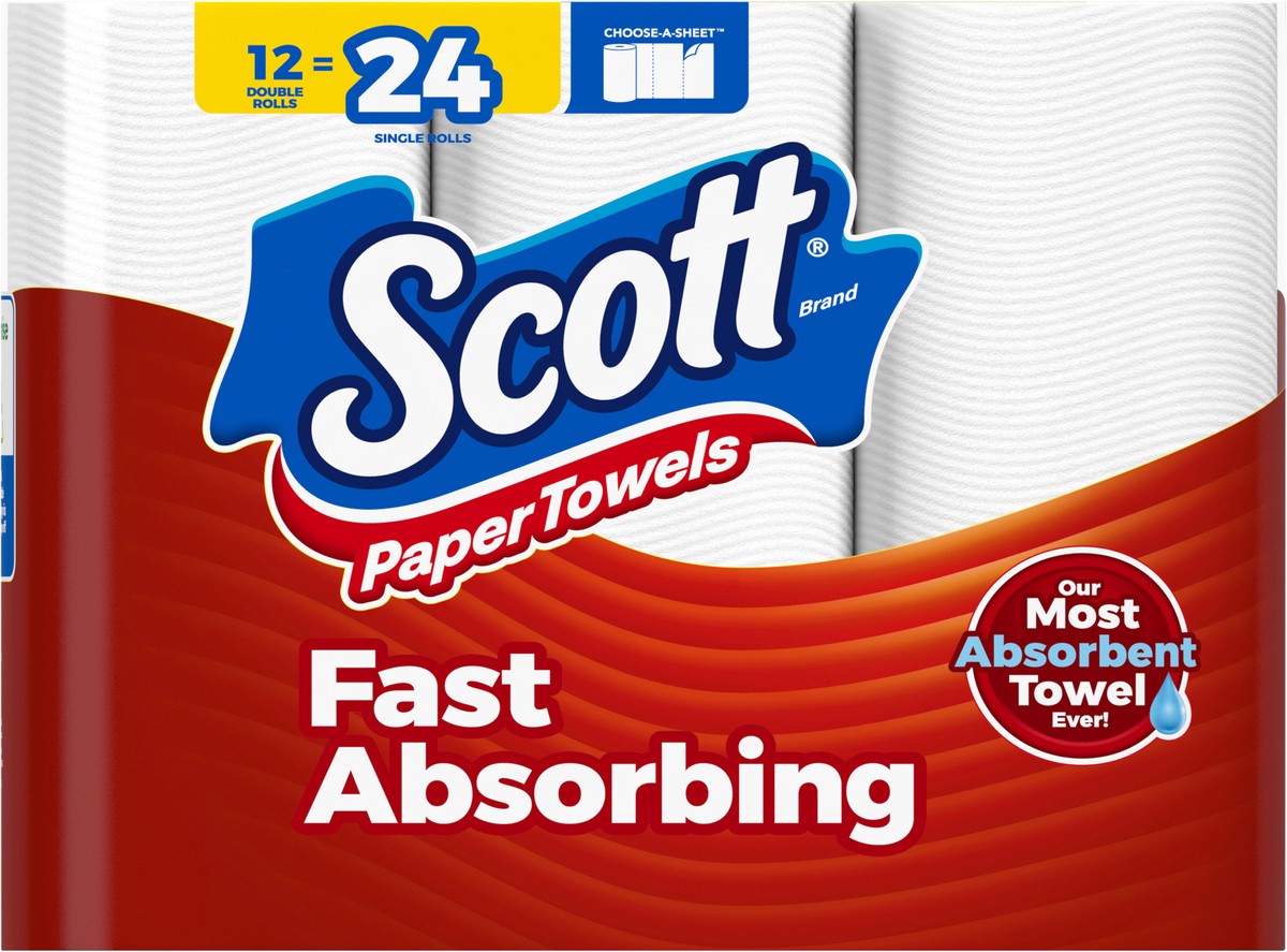 slide 9 of 11, Scott Paper Towels, Choose-A-Sheet, 12 Double Rolls = 24 Regular Rolls (100 Sheets Per Roll), 12 ct