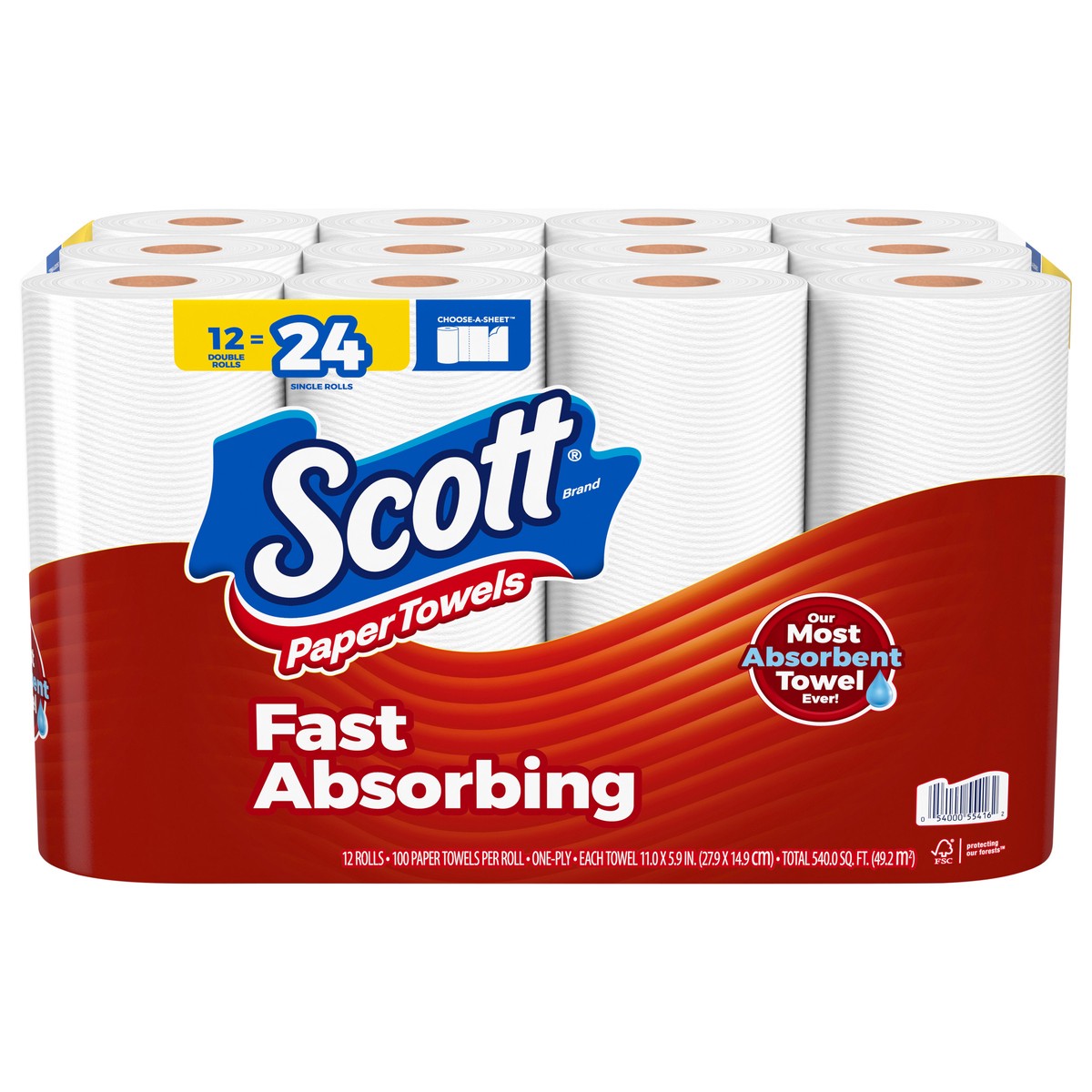 slide 6 of 11, Scott Paper Towels, Choose-A-Sheet, 12 Double Rolls = 24 Regular Rolls (100 Sheets Per Roll), 12 ct