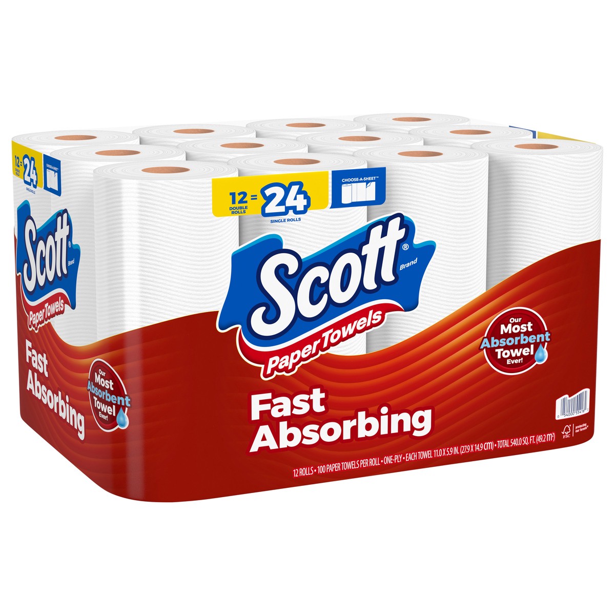 slide 4 of 11, Scott Paper Towels, Choose-A-Sheet, 12 Double Rolls = 24 Regular Rolls (100 Sheets Per Roll), 12 ct