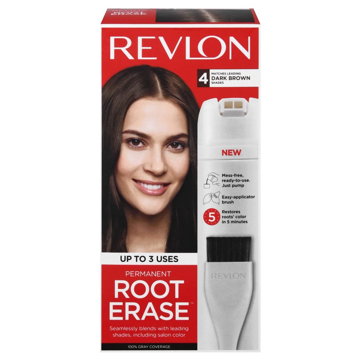 slide 1 of 9, Revlon Root Erase 4 Dark Brown Permanent Hair Color 1 ea, 3.2 fl oz