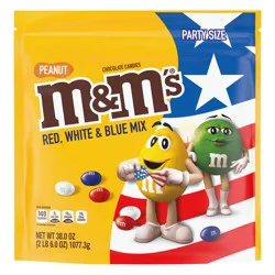 M&M'S Summer Peanut Chocolate Candy Red, White & Blue Assortment, Party Size, 38 oz Bag