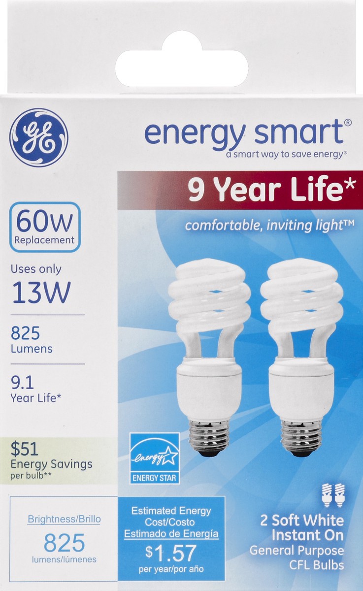 slide 4 of 4, GE ENERGY SMART CFL General Electric Energy Smart Spiral Bulb 13 Watt, 1 ct
