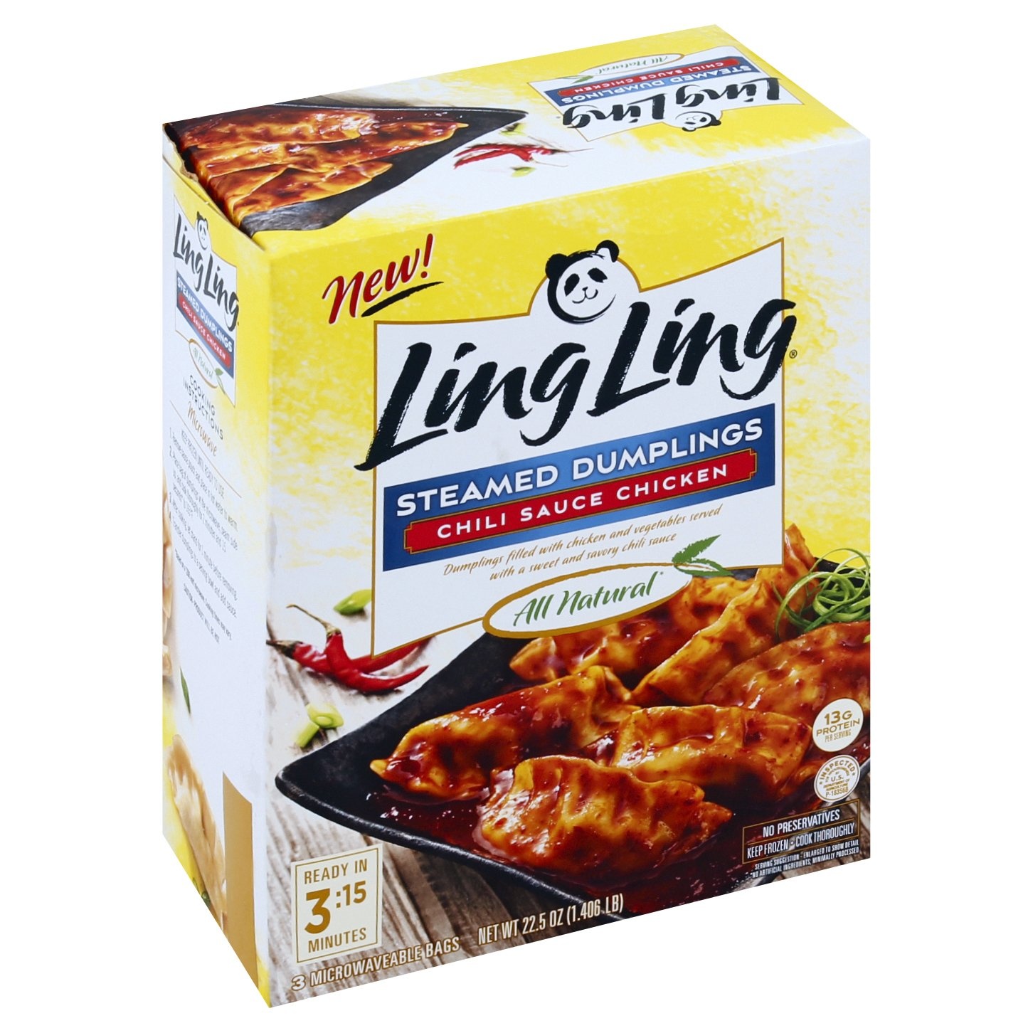 slide 1 of 1, Ling Ling Steamed Dumplings Chili Sauce Chicken, 22.5 oz