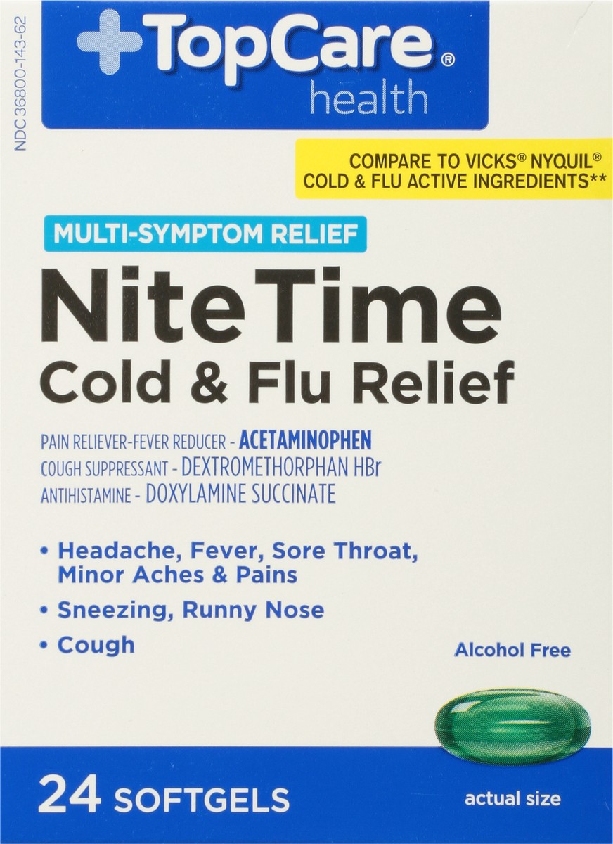 slide 2 of 10, TopCare Top Care Nite Time Cold And Flu Relief Softgels, 24 ct