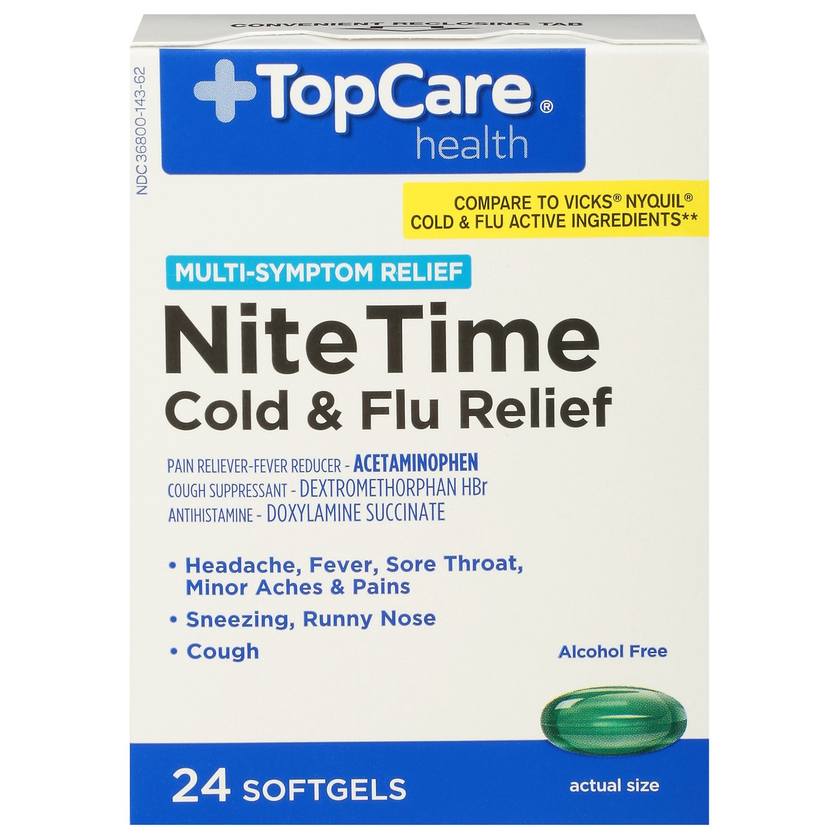 slide 4 of 10, TopCare Top Care Nite Time Cold And Flu Relief Softgels, 24 ct