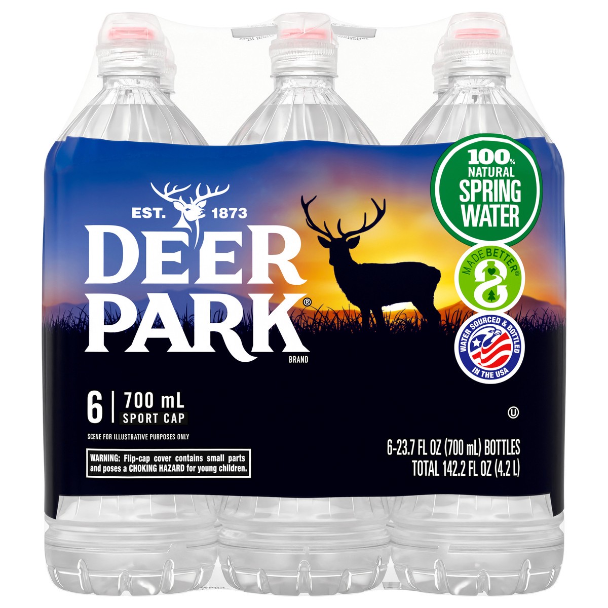 slide 1 of 4, DEER PARK Brand 100% Natural Spring Water, 23.7-ounce plastic sport cap bottles (Pack of 6), 6 ct