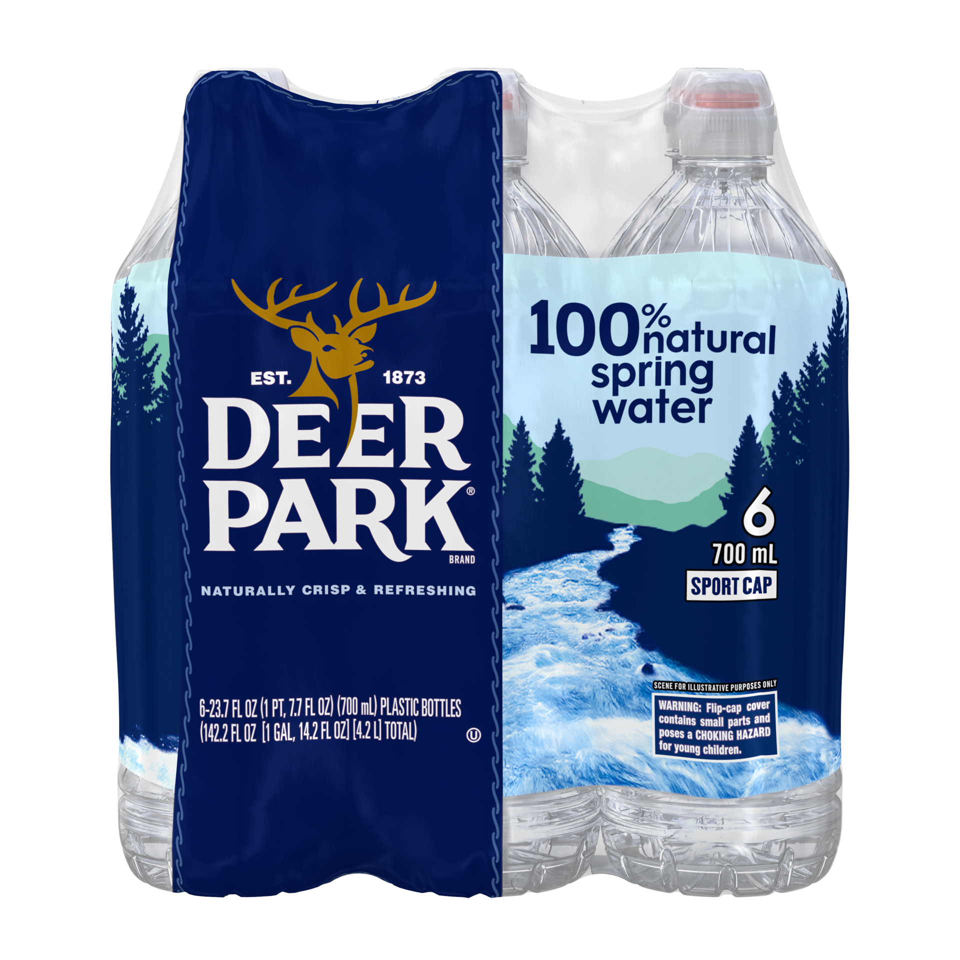 slide 1 of 4, DEER PARK Brand 100% Natural Spring Water, 23.7-ounce plastic sport cap bottles (Pack of 6), 6 ct; 23.7 oz