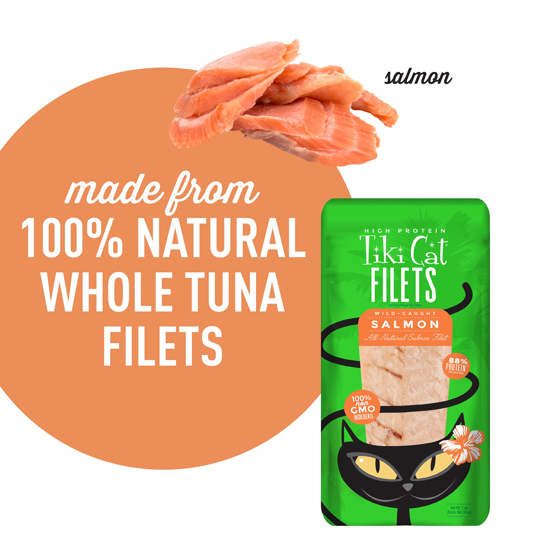 slide 6 of 8, Tiki Cat Filets Wet Cat Food Topper Salmon 1 oz. Pouch, 1 ct