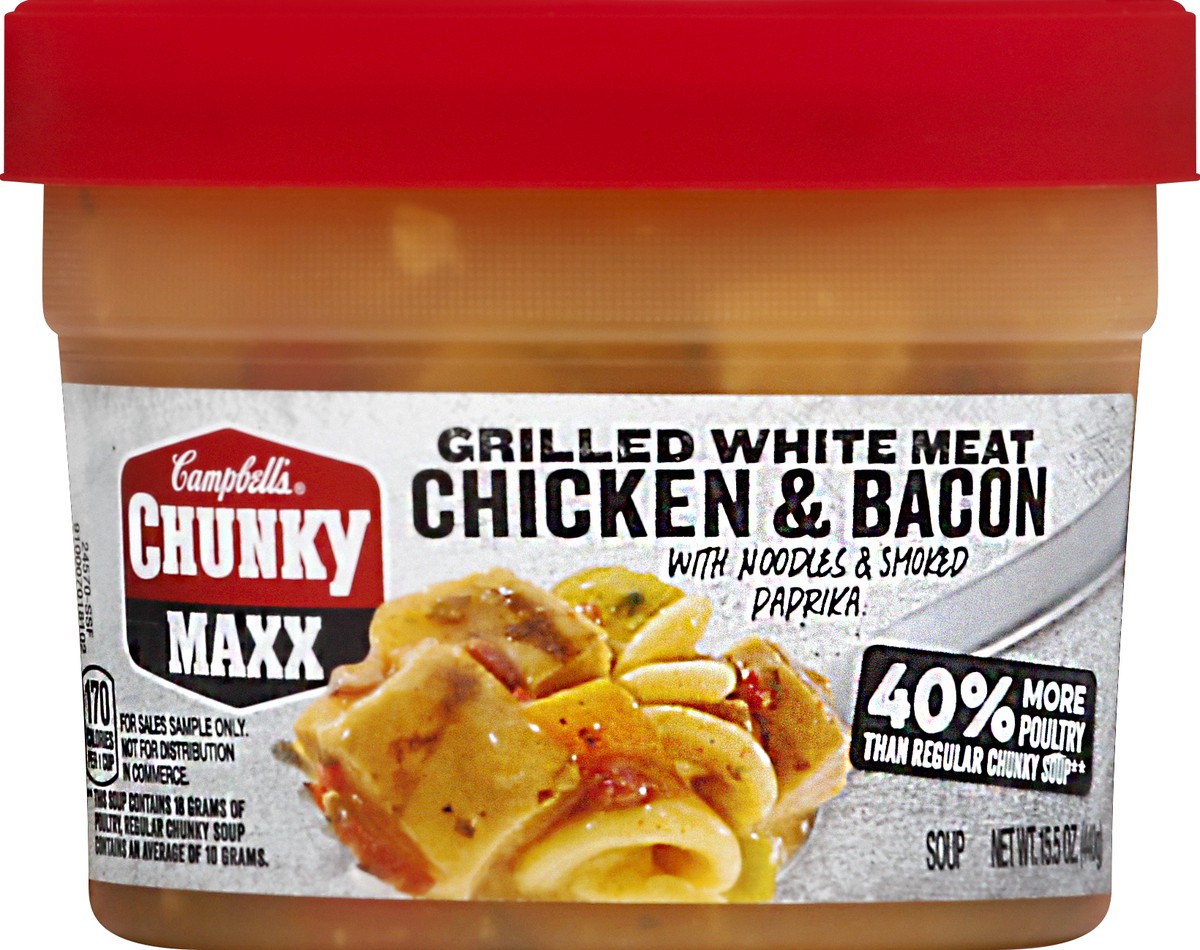 slide 5 of 6, Campbell's Chunky Maxx Grilled White Meat Chicken And Bacon With Noodles Soup, 15.5 oz