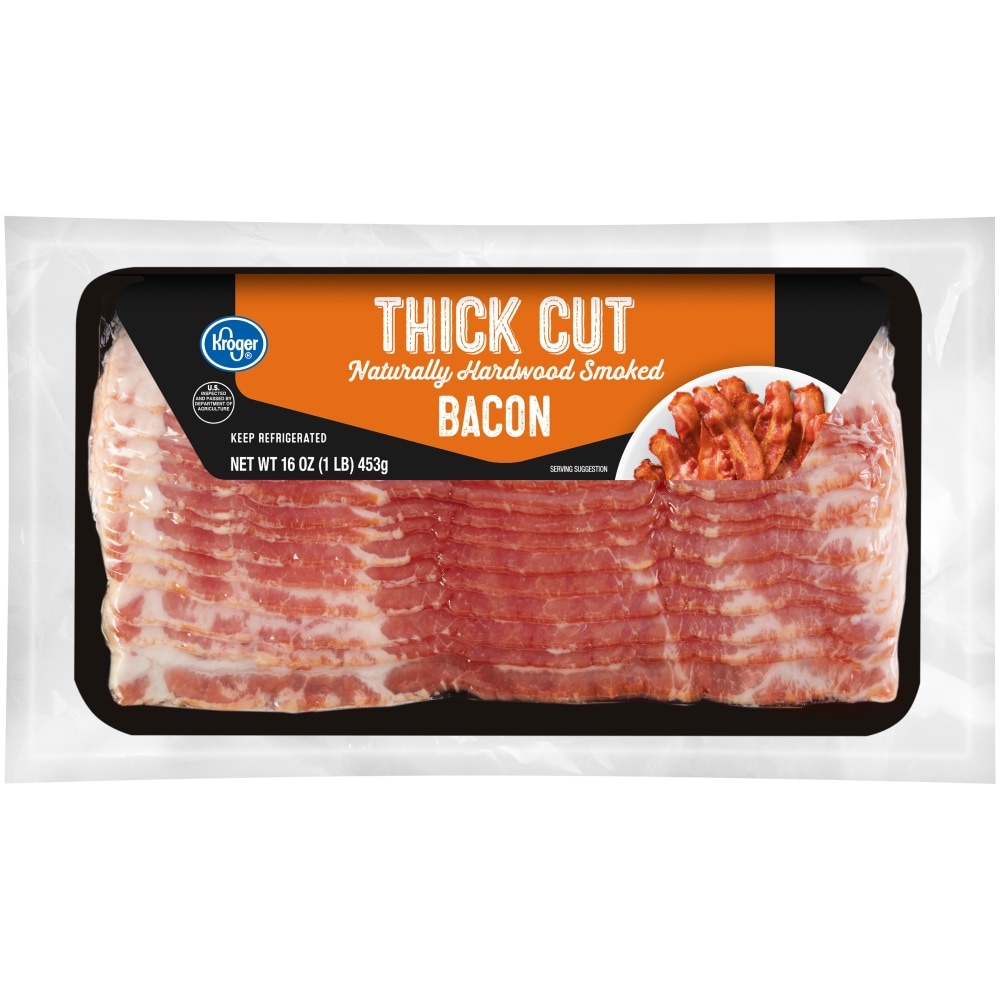 slide 1 of 1, Kroger Thick Sliced Hardwood Smoked Bacon, 16 oz