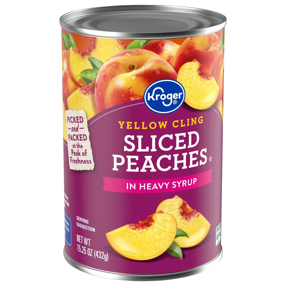 slide 3 of 5, Kroger Sliced Yellow Cling Peaches In Heavy Syrup, 15.25 oz