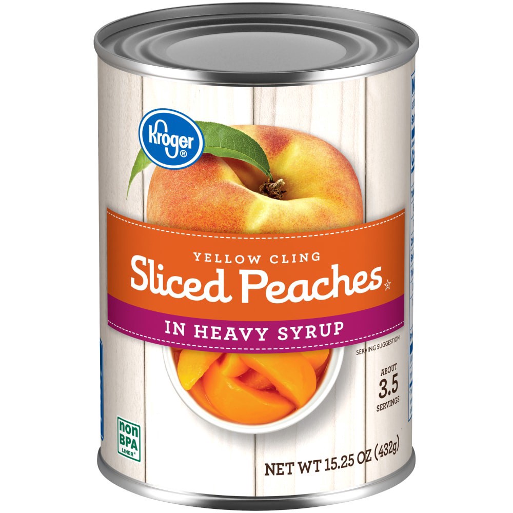 slide 2 of 3, Kroger Sliced Yellow Cling Peaches In Heavy Syrup, 15.25 oz