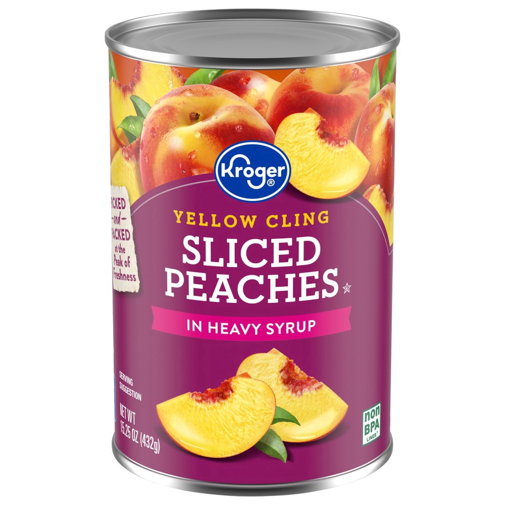 slide 1 of 5, Kroger Sliced Yellow Cling Peaches In Heavy Syrup, 15.25 oz
