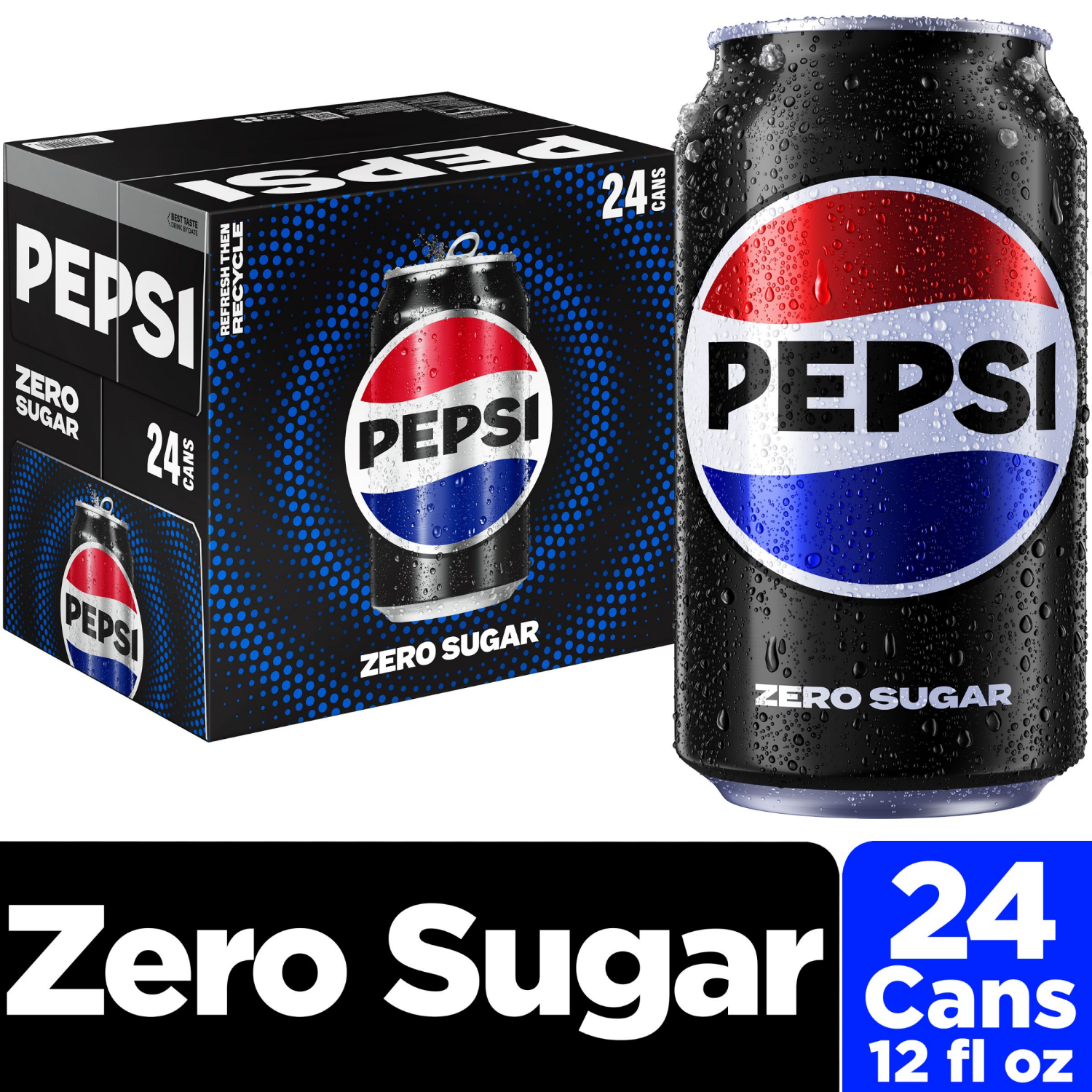 slide 1 of 9, Pepsi Zero Sugar Soda Cola 12 Fl Oz 24 Count, 24 ct; 12 oz