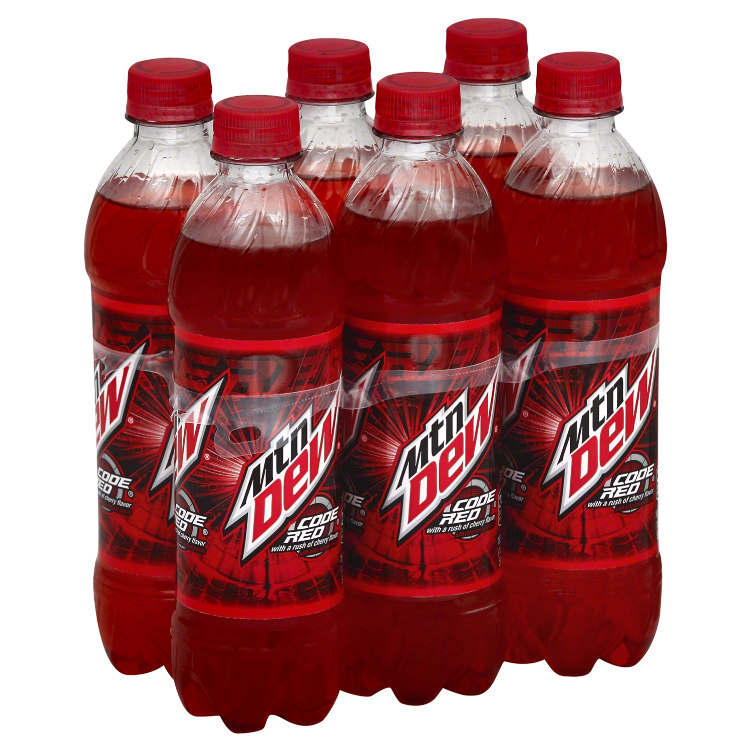 slide 1 of 1, Mountain Dew Code Red Dew With A Rush Of Cherry 16.9 Fl Oz, 6 Count, 1 ct