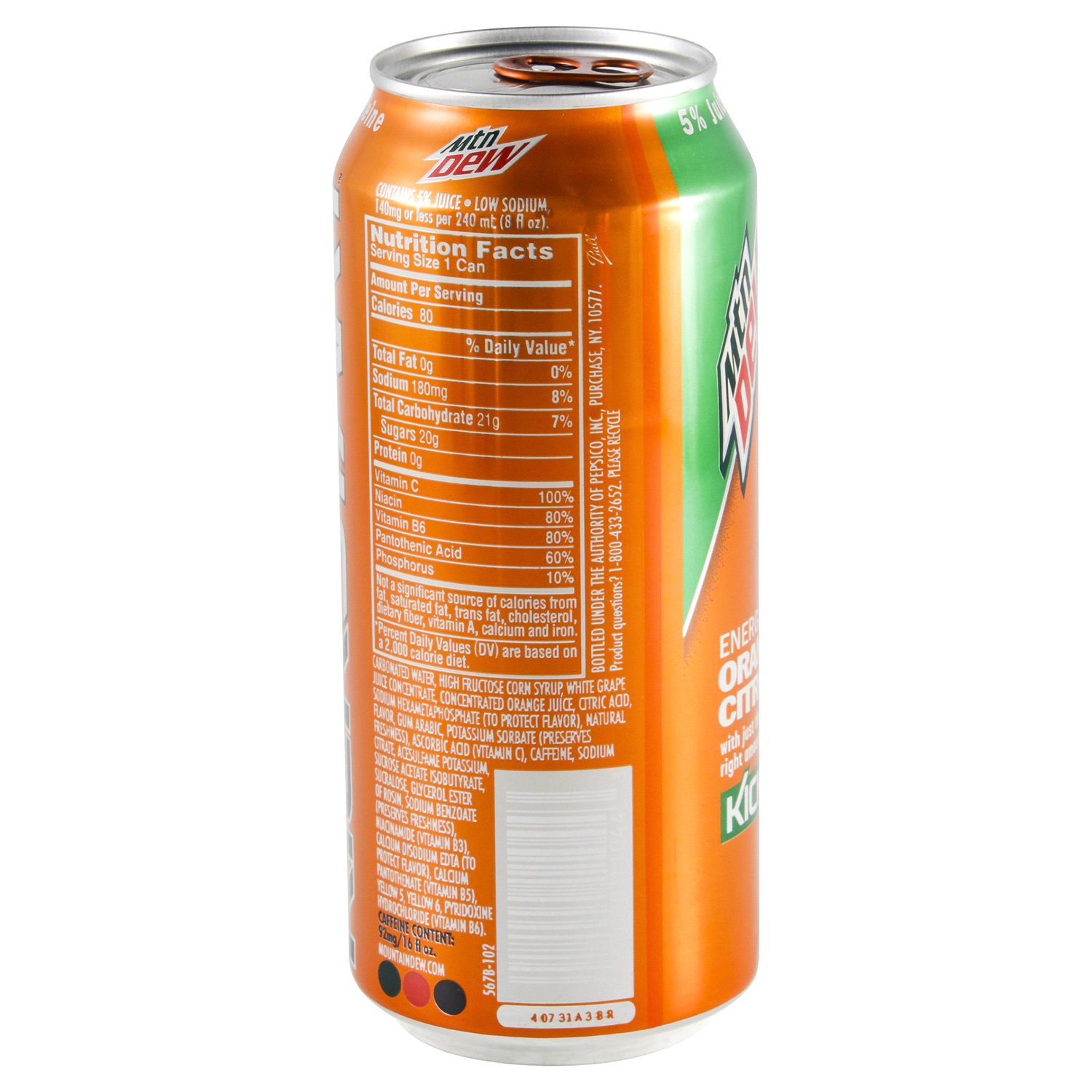 slide 2 of 3, Mountain Dew Kickstart Flavored Juice Drink Energizing Orange Citrus 16 Fl Oz, 16 fl oz