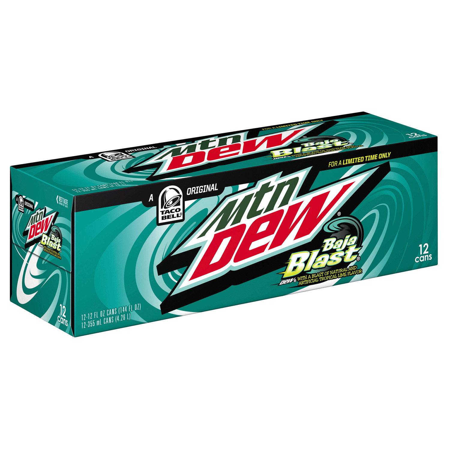 slide 1 of 1, Mountain Dew Baja Blast Dew Natural and Artificial Tropical Lime Flavor 12 Fl Oz 12 Count Can, 12 ct; 12 fl oz