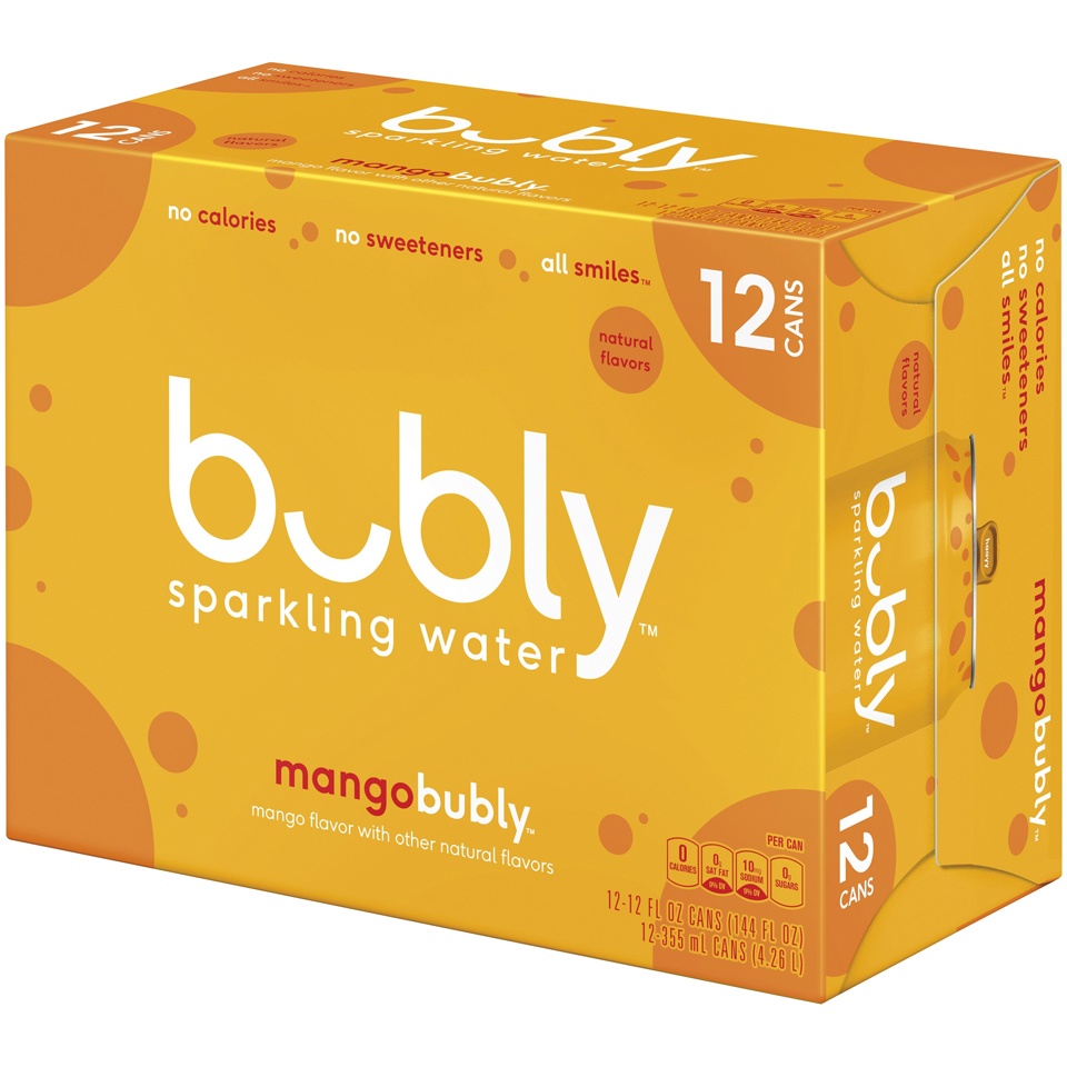 slide 2 of 4, bubly Sparkling Water Mango Flavor 12 Fl Oz 12 Count Can, 12 ct; 12 fl oz