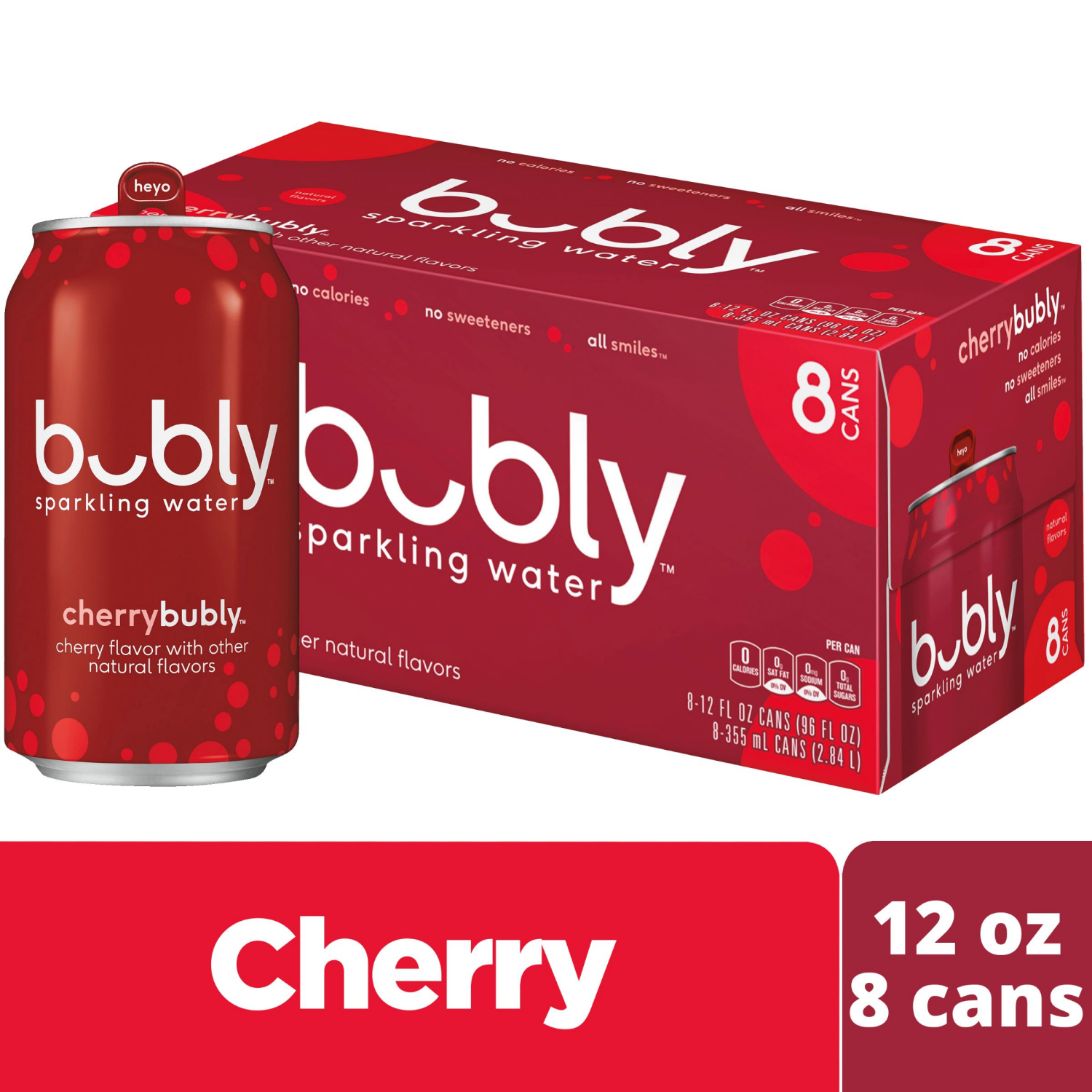 slide 1 of 5, bubly Sparkling Water Cherry, 8 ct; 12 oz