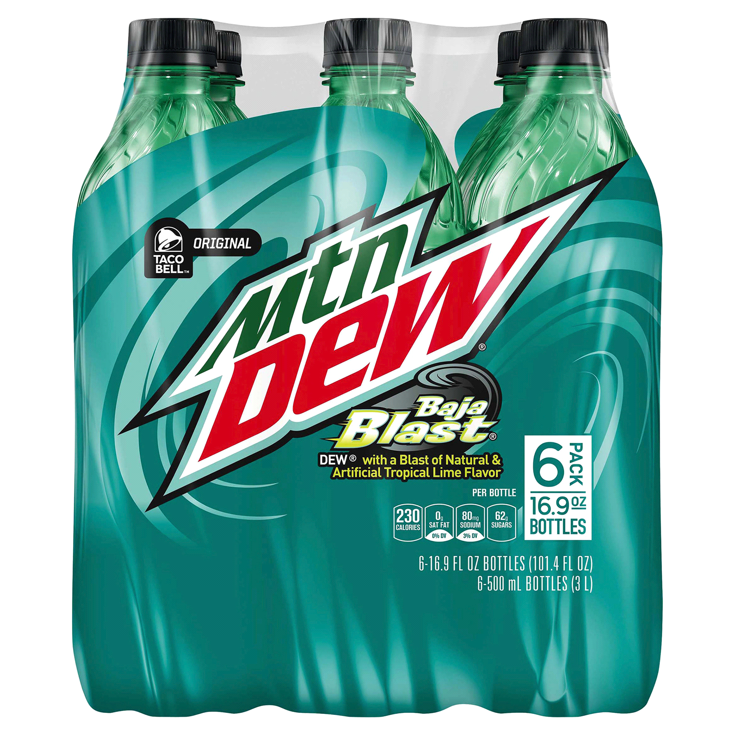 slide 2 of 4, Mountain Dew Baja Blast DEW Tropical Lime Flavor 16.9 Fl Oz, 6 Count, 6 ct; 16.9 oz