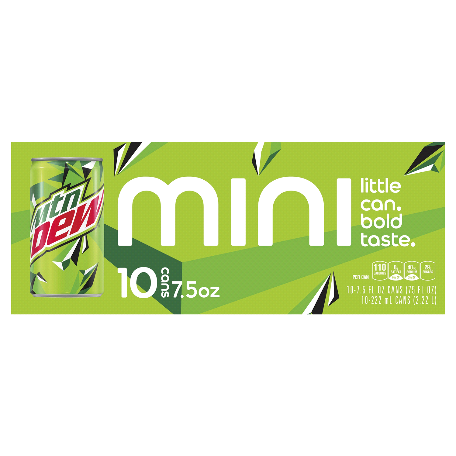slide 1 of 2, Mountain Dew Soda, Mini Cans - 10 ct, 10 ct; 7.5 fl oz