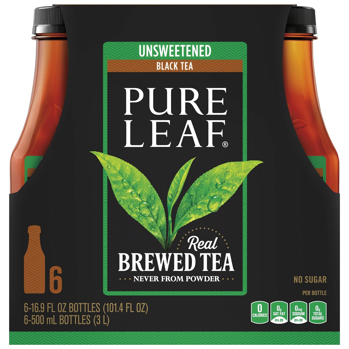 slide 1 of 1, Pure Leaf Real Brewed Tea Unsweetened Black Tea 16.9 Fl Oz 6 Count, 6 ct; 16.9 oz