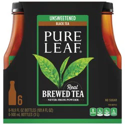 Pure Leaf Real Brewed Tea Unsweetened Black Tea 16.9 Fl Oz 6 Count