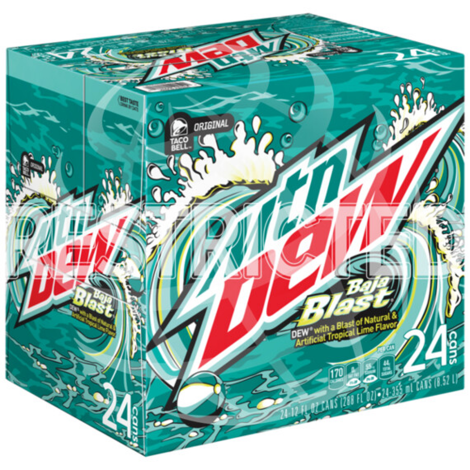 slide 1 of 1, Mountain Dew Baja Blast DEW Tropical Lime Flavor 12 Fl Oz, 24 Count, 24 ct