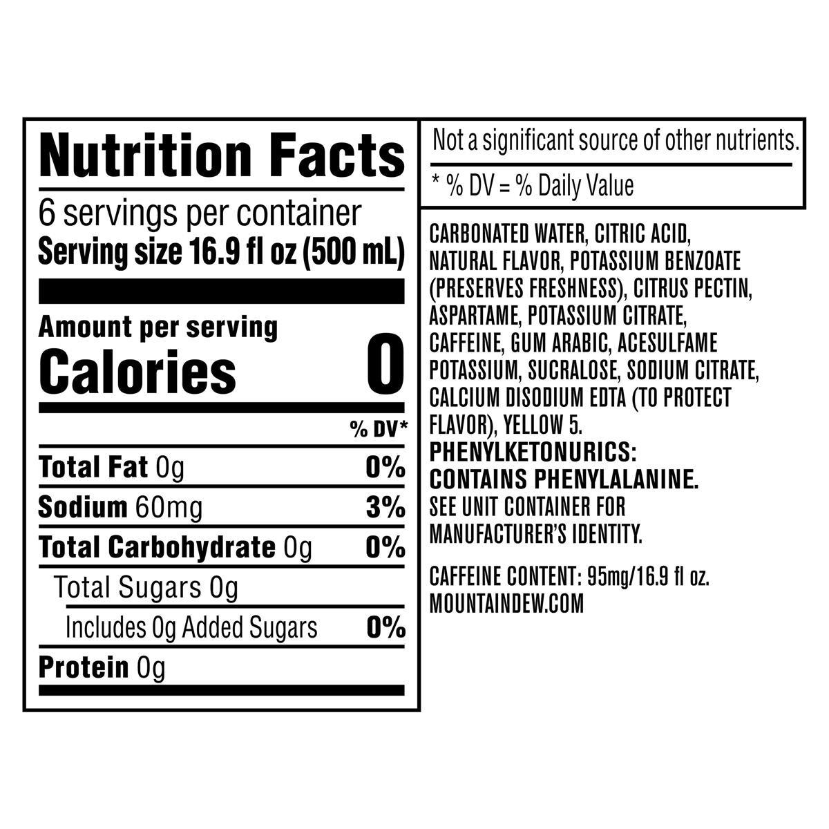 slide 2 of 2, Mountain Dew Soda, Zero Sugar, 6 Pack, 6 ct; 16.9 fl oz
