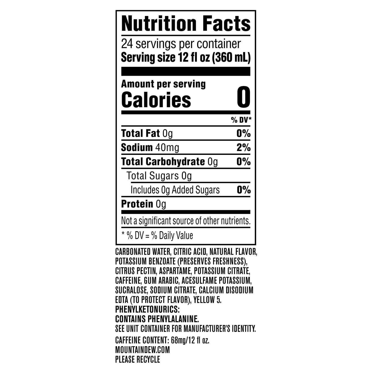 slide 2 of 2, Mountain Dew Zero Sugar Soda - 24 ct, 24 ct; 12 oz