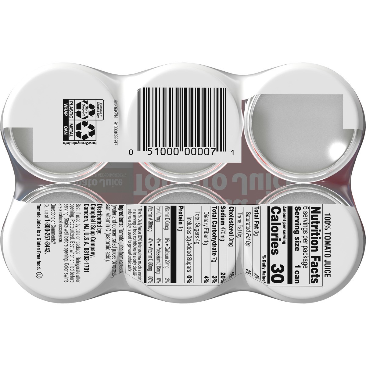 slide 10 of 10, Campbell's 100% Tomato Juice - 6-5.5 Fl. Oz., 6 ct; 5.5 fl oz
