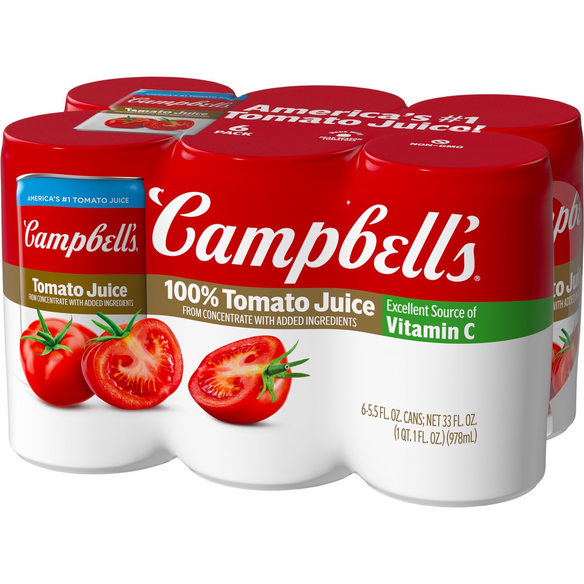 slide 9 of 10, Campbell's 100% Tomato Juice - 6-5.5 Fl. Oz., 6 ct; 5.5 fl oz