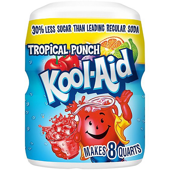 slide 1 of 14, Kool-Aid Sugar Sweetened Tropical Punch Powdered Drink Mix - 19 Oz, 19 oz