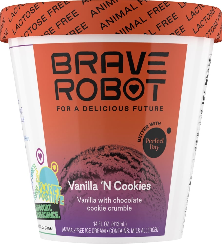 slide 1 of 1, Brave Robot Animal Free Ice Cream, Vanilla 'N Cookies, 14 oz