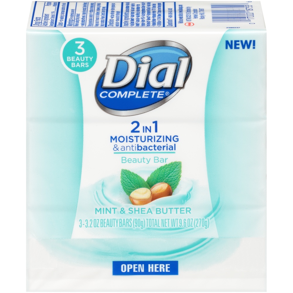 slide 1 of 6, Henkel Corporation Dial Complete 2 In 1 Moisturizing & Antibacterial Mint & Shea Butter Beauty Bar 3-3.2 Oz. Bars, 1 ct