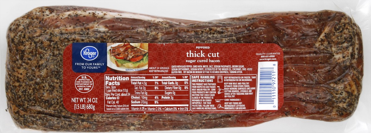 slide 5 of 5, Kroger Peppered Thick Cut Bacon, 24 oz