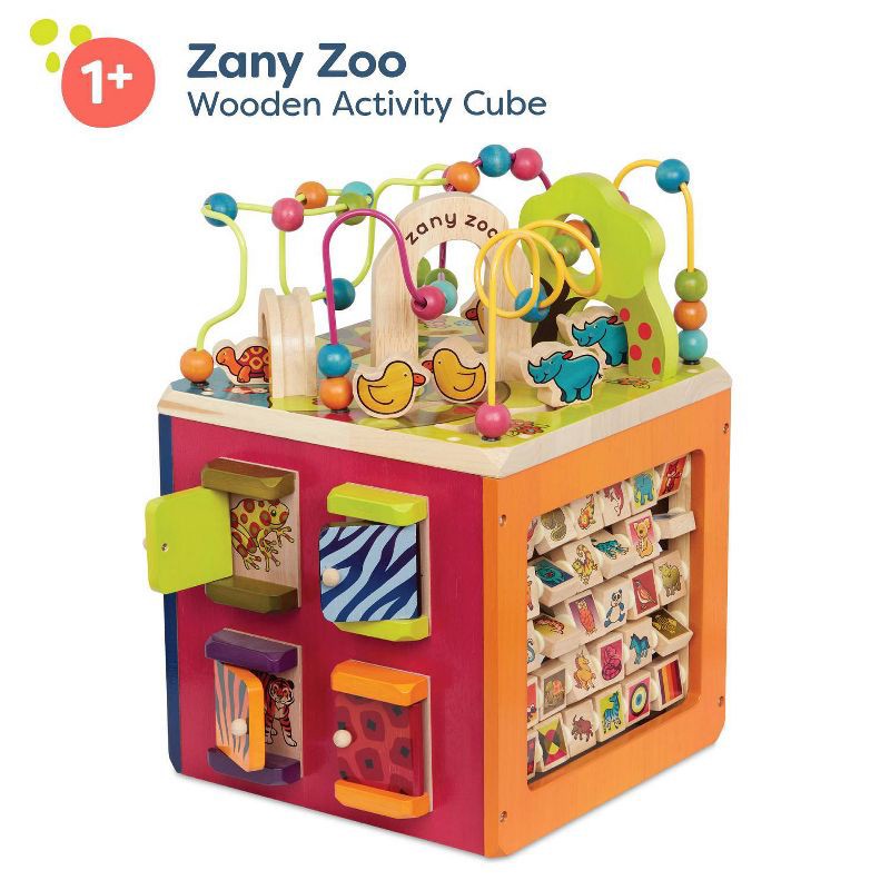 slide 3 of 9, B. toys Wooden Activity Cube - Zany Zoo, 1 ct