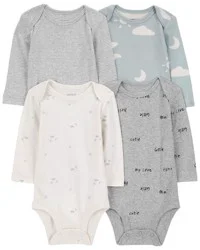 Carter's Baby 4-Pack Long-Sleeve Cloud Bodysuits Heather 24M