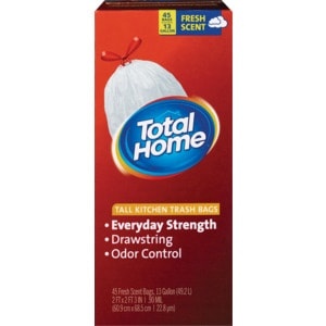 slide 1 of 1, Total Home By CVS 13 Gallon Tall Kitchen Trash Bags, Fresh Scent, 45 ct