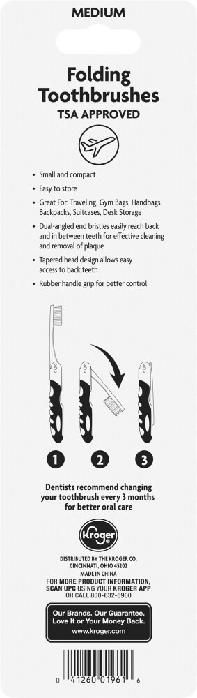 slide 5 of 5, Kroger Foldable Toothbrush, 2 ct