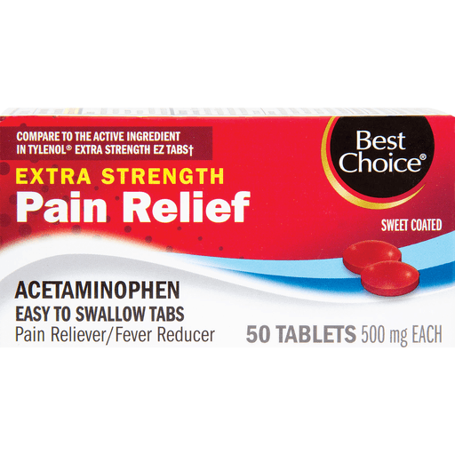 slide 1 of 1, Best Choice Extra Strength Pain Relief Acetaminophen Tablets, 50 ct; 500 mg