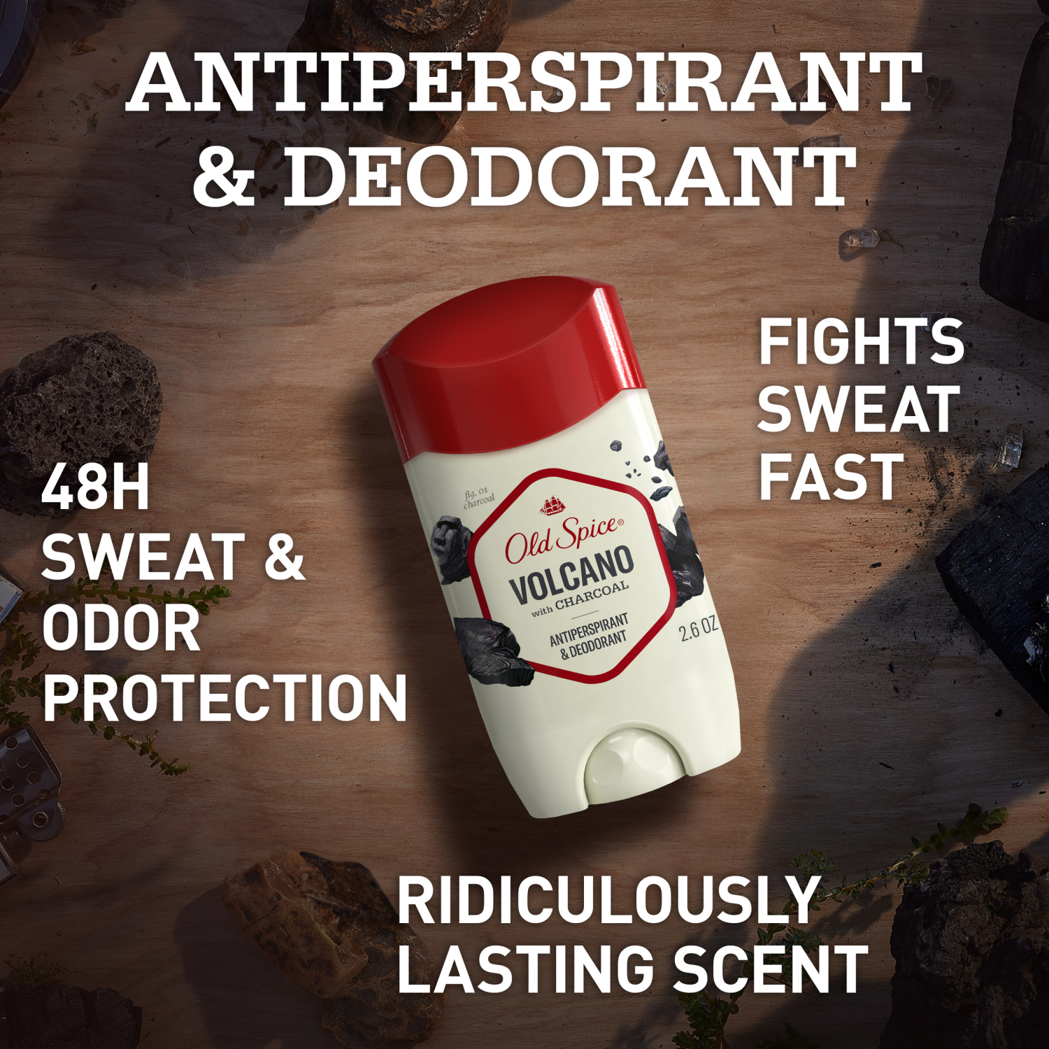 slide 7 of 8, Old Spice Antiperspirant and Deodorant for men, 24/7 Sweat and Odor Protection, Volcano with Charcoal Scent, Invisible Solid Stick, 2.6oz, 2.60 oz