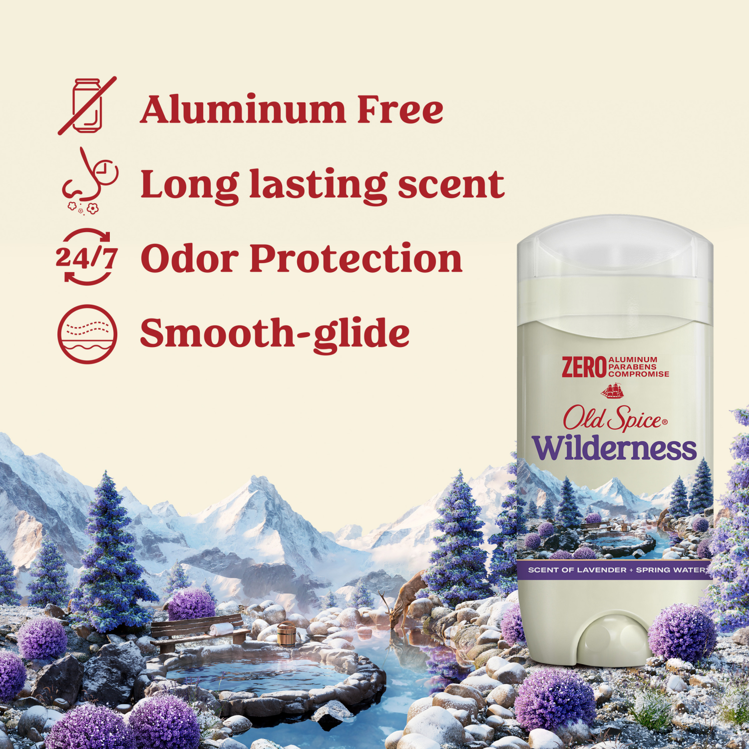 slide 6 of 8, Old Spice Men's Deodorant Aluminum-Free Wilderness with Lavender, 24/7 Lasting Freshness, 3oz, 3 oz