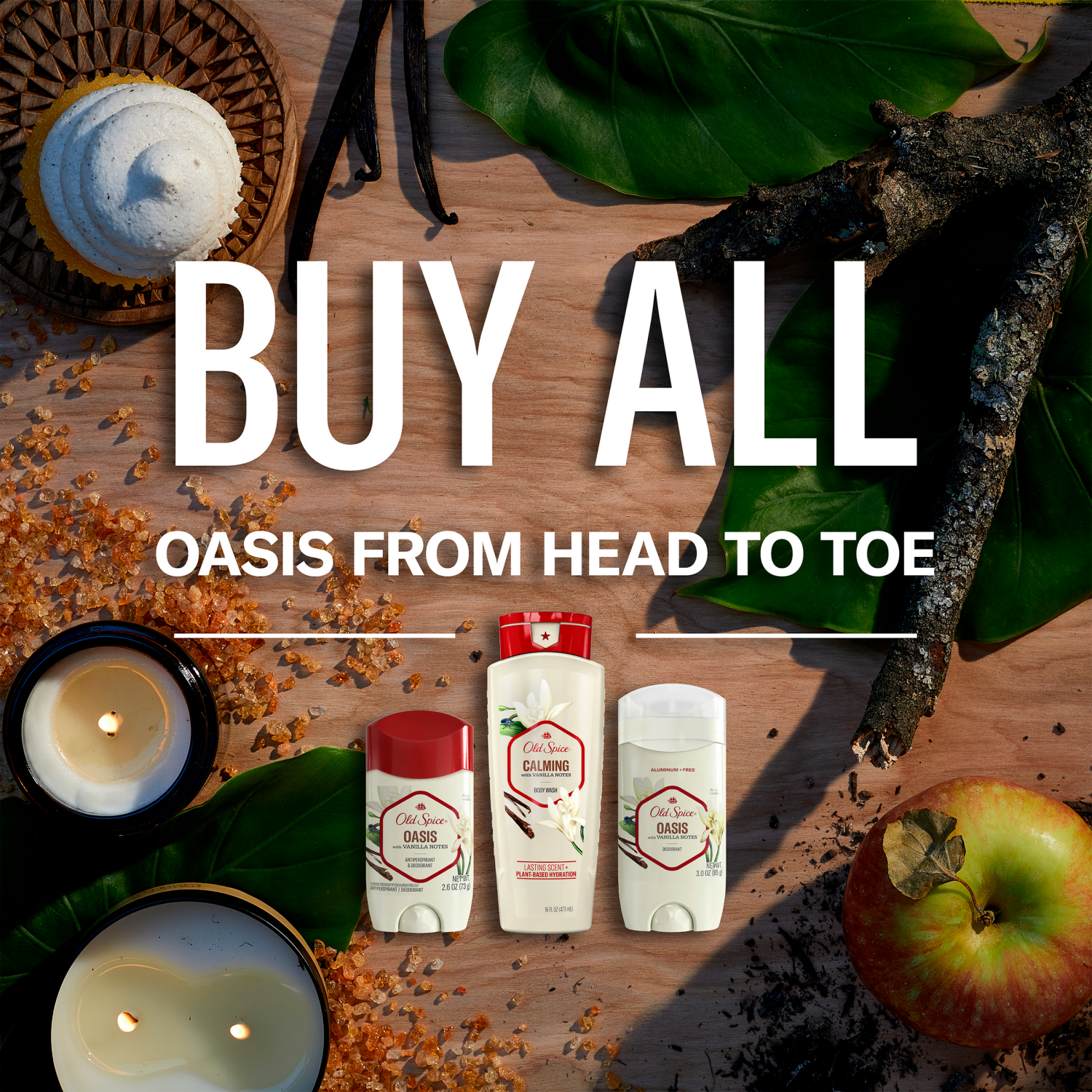 slide 5 of 5, Old Spice Men's Antiperspirant & Deodorant Oasis with Vanilla, 24/7 Sweat Protection, 2.6oz, 2.6 oz