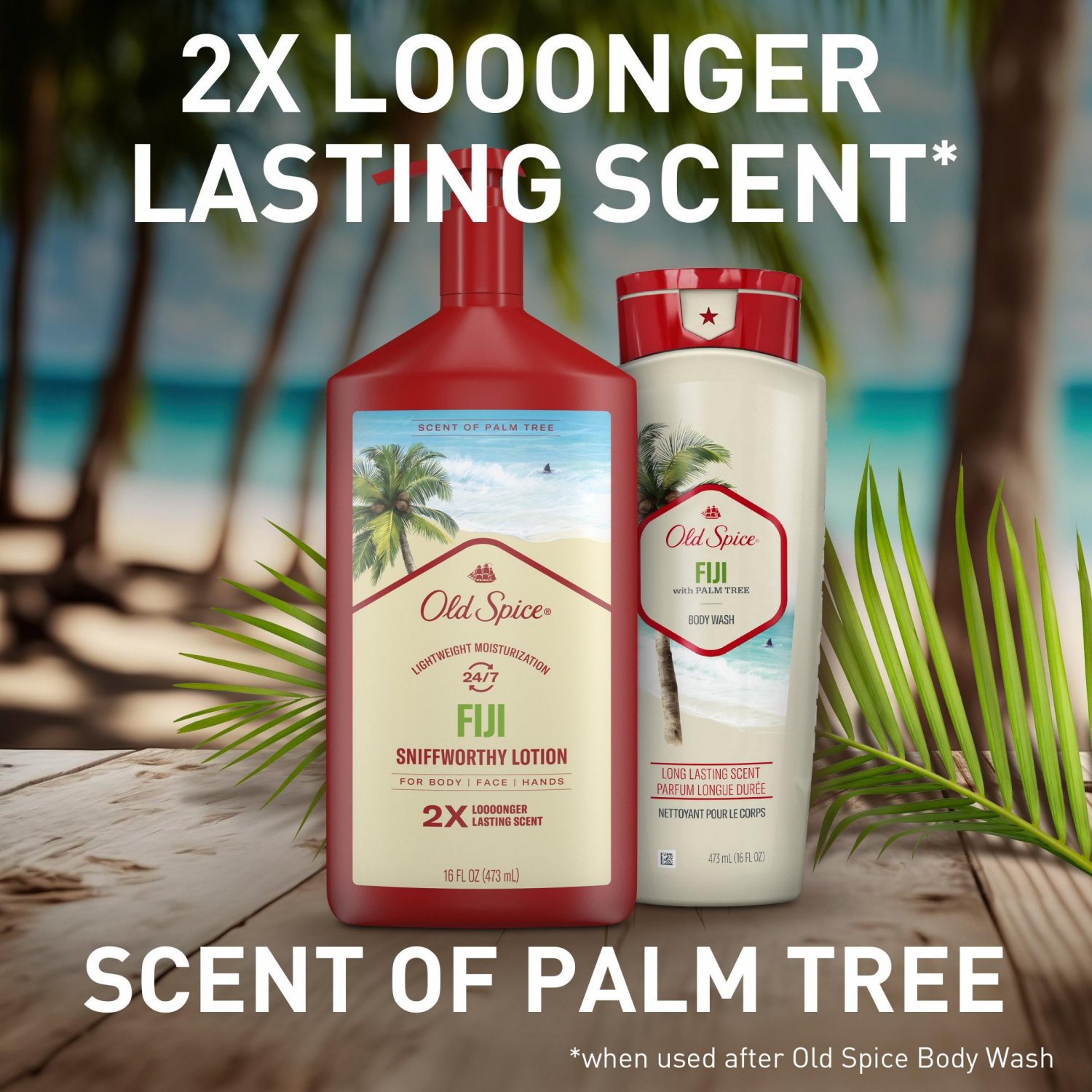 slide 2 of 5, Old Spice Hand and Body Lotion for all skin types, 24/7 Lightweight Moisturization with Amazing Scent, Fiji Scent of Palm Trees, Instant Absorption, 16 oz, 16 oz