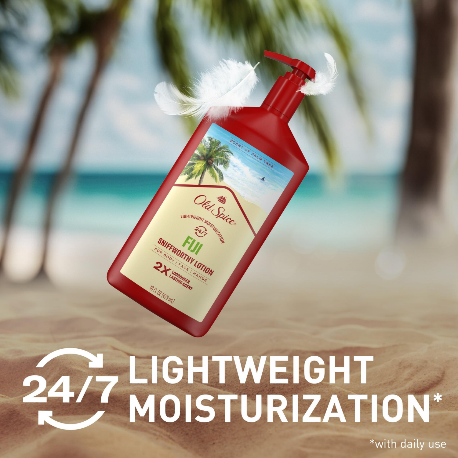 slide 4 of 5, Old Spice Hand and Body Lotion for all skin types, 24/7 Lightweight Moisturization with Amazing Scent, Fiji Scent of Palm Trees, Instant Absorption, 16 oz, 16 oz