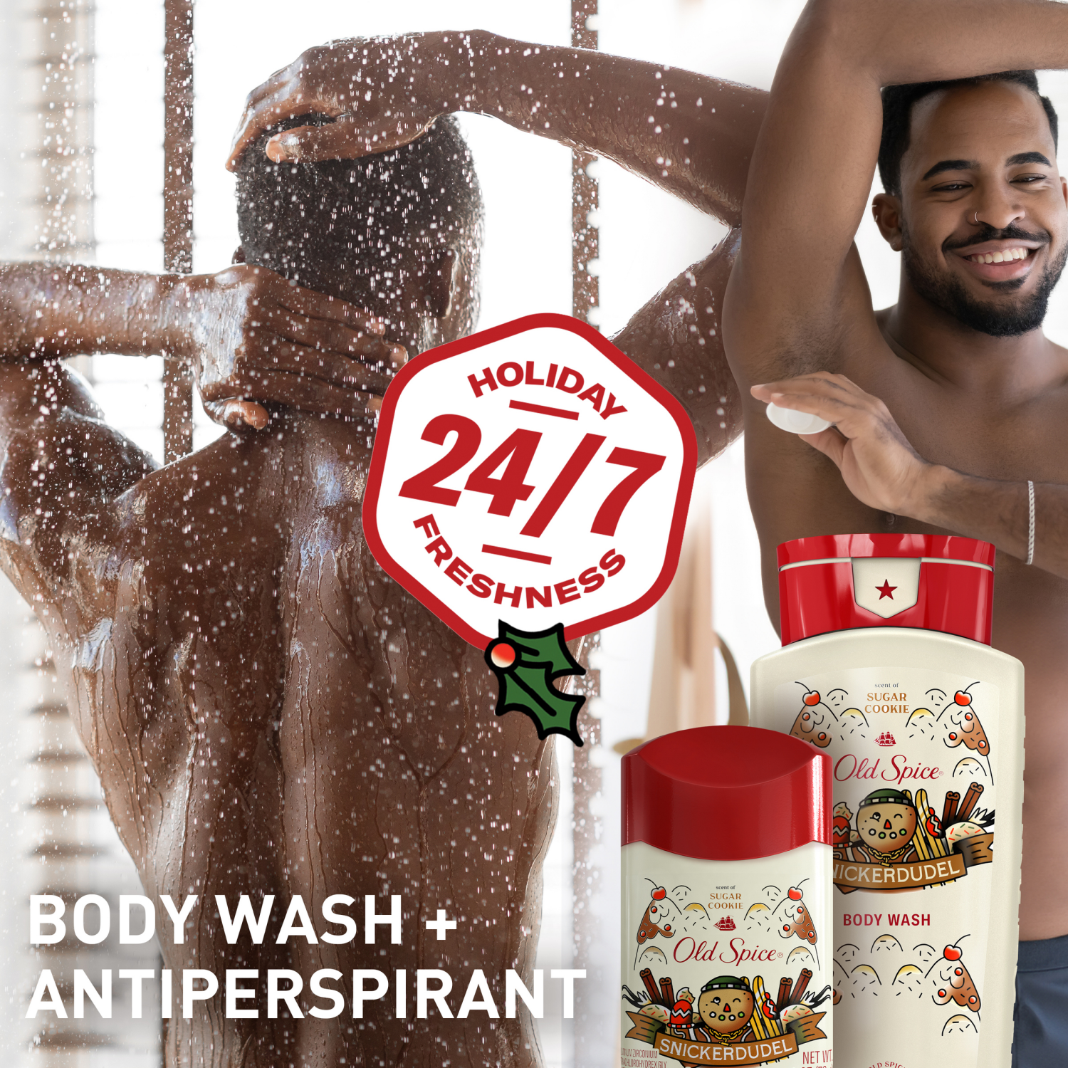 slide 3 of 4, Old Spice Body Wash for men, Holidudes Limited Edition, 24/7 Holiday Freshness, Lasting Scent and Rich Lather, Snickerdudel, Sugar Cookie Scent, Stocking Stuffer, Holiday Gift, Seasonal Scent, 16oz, 16 oz